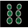 Image 1 : 9.51 ctw Emerald and Diamond Earrings - 14KT Yellow Gold