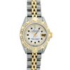 Image 2 : Rolex Ladies 2 Tone 14K MOP Sapphire & Pyramid Diamond Datejust Wriswatch