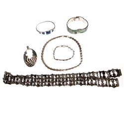 Collection of stone-set, sterling silver jewelry, Mexico