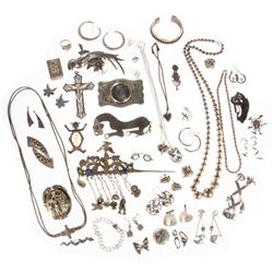 Collection of silver and metal jewelry & accessories