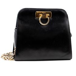 Vintage Ferregamo black leather bag with chain strap