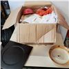 Image 1 : BOX OF DISHES AND WOOD PLATTERS