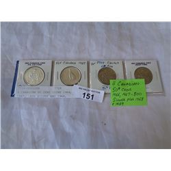 4 CANADIAN 50 CENT COINS 1966, 1967, .800 SILVER AND 1968, 1969