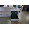 Image 2 : FLOOR MODEL GREY FABRIC SECTIONAL SOFA, WITH PULL OUT BED, AND STORAGE CHAISE, SMALL TE