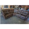 Image 2 : BRAND NEW BROWN AIR LEATHER STUDDED 3PC RECLINING SECTIONAL SOFA W/ CONSOLE - RETAIL $2599