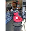 Image 1 : BRAND NEW OUTDOOR MODERN FOLDABLE HANGING CHAIR W/ RED CUSHIONS - RETAIL $949 AND RATED FOR 300LBS