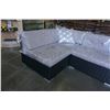 Image 2 : BRAND NEW RATTAN PATIO L SHAPE SECTIONAL 89"x57" W/ ALUMINUM FRAME, LIGHT GREY CUSHIONS, AND 2 THROW