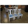 Image 1 : 3 WOODEN BLUE AND WHITE CHAIRS