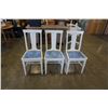 Image 2 : 3 WOODEN BLUE AND WHITE CHAIRS