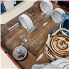 Image 2 : TRAY OF GLASS JARS AND COUPONS.