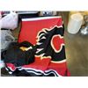 Image 1 : NEW CALGARY FLAMES LARGE BLANKET AND NEW FLAMES BASEBALL STYLE JERSY - RETAIL $99
