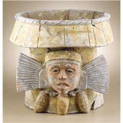 AztecTemple Brazier with a Face Mask of a fertil 