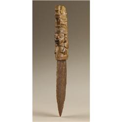 Aztec-Mixtec Knife with Carved Wood Handle 