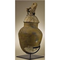 Sinú Ceramic Burial Urn with Seated Female on li 