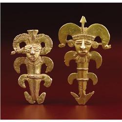 Sinú Gold 2 Pendants Representing Shamans 