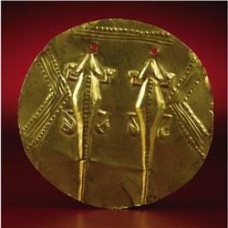 Quimbaya Circular Gold Disk with Two Lizards 