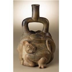 Chavín Stirrup-Spout Ceramic Vessel with Feline 