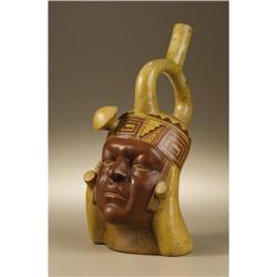 Moche Stirrup Spout Ceramic Portrait Vessel 