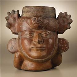 Moche Ceramic Portrait Vessel White Slip 