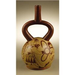 Moche Stirrup Spout Vessel with Warriors/Prison 