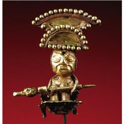 Moche Gold Pendant, Seated Warrior 