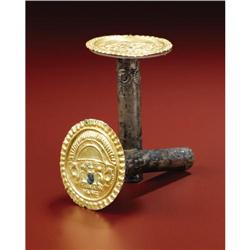 Sicán Pair of Gold and Silver Earspools 