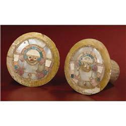 Chimú Pair of Earspools Wood, Shell, green stone 