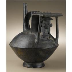 Chimú blackware Single Spout Strap Handle Vessel 