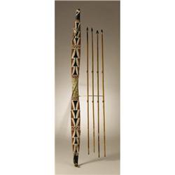 Modoc Painted Wood Bow with four arrows 