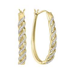 1/5 CTW Round Diamond Oblong Hoop Earrings 10kt Yellow Gold - REF-25K5R