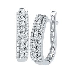 3/8 CTW Round Diamond Triple Row Hoop Earrings 10kt White Gold - REF-30R3H