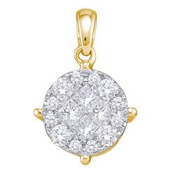 1 CTW Yellow Princess Round Diamond Cluster Pendant 14kt White Gold - REF-83N9Y