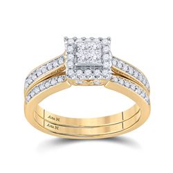 1/2 CTW Princess Diamond Halo Bridal Wedding Engagement Ring 14kt Yellow Gold - REF-63R5H