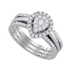 1/2 CTW Round Diamond 3-Piece Bridal Wedding Engagement Ring 10kt White Gold - REF-51W3F
