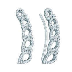 1/3 CTW Round Diamond Curved Teardrop Climber Earrings 10kt White Gold - REF-26Y3X