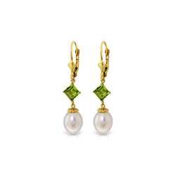 Genuine 9.5 ctw Pearl & Peridot Earrings 14KT Yellow Gold - REF-24T4A