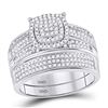 Image 2 : 3/4 CTW His & Hers Round Diamond Cluster Matching Bridal Wedding Ring 10kt White Gold - REF-87A5N