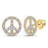 Image 1 : 1/6 CTW Round Diamond Peace Sign Circle Earrings 10kt Yellow Gold - REF-18Y3X