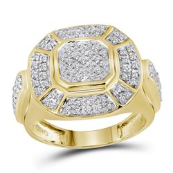 1/2 CTW Mens Round Diamond Circle Cluster Ring 10kt Yellow Gold - REF-35R9H