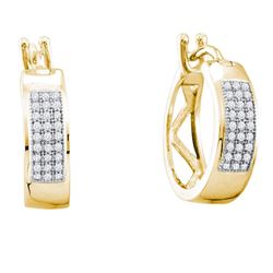 1/6 CTW Round Diamond Hoop Earrings 10kt Yellow Gold - REF-9W6F