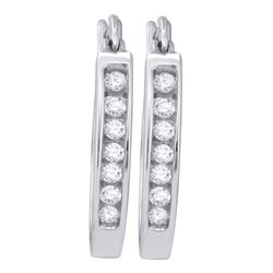 1/4 CTW Round Channel-set Diamond Single Row Hoop Earrings 14kt White Gold - REF-24T3K