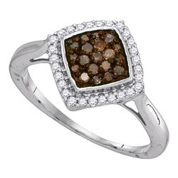 1/3 CTW Round Brown Diamond Diagonal Square Cluster Ring 10kt White Gold - REF-15K5R