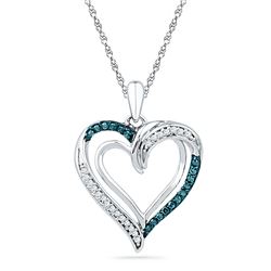 1/6 CTW Round Blue Color Enhanced Diamond Heart Pendant 10kt White Gold - REF-14H4W