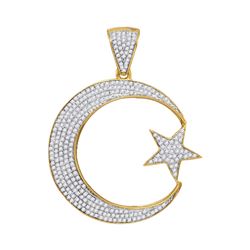 3/4 CTW Mens Round Diamond Star & Crescent Charm Pendant 10kt Yellow Gold - REF-41W9F