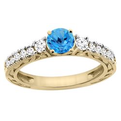 1.35 CTW Swiss Blue Topaz & Diamond Ring 14K Yellow Gold - REF-79M5K