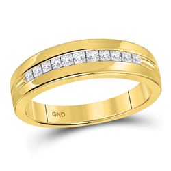 1/2 CTW Mens Princess Diamond Wedding Ring 14kt Yellow Gold - REF-54X3T