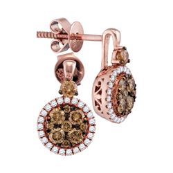 7/8 CTW Round Brown Diamond Cluster Frame Earrings 14kt Rose Gold - REF-77M9A