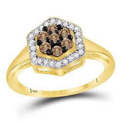 1/2 CTW Round Brown Diamond Polygon Cluster Ring 10kt Yellow Gold - REF-19Y2X