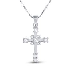 1/10 CTW Round Diamond Cross Pendant 10kt White Gold - REF-9F6M