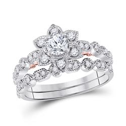 3/4 CTW Round Diamond Starburst Bridal Wedding Ring 14kt Two-tone Gold - REF-90T3K